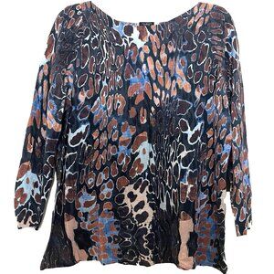 Talbots Pure Merino Wool Knit Sweater 2X Petite Abstract Art to Wear Lightweight